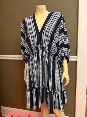 Navy Stripe V-Neck Tiered Women's Dress